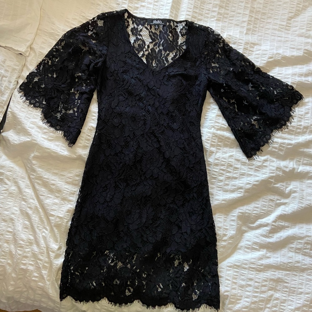 Lulus Eyelash Lace Flowy Sleeve Black Dress
